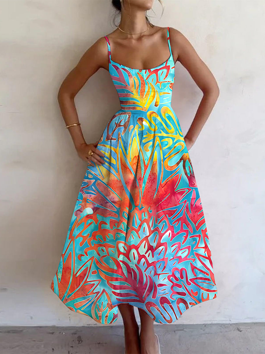 Women's Vacation Retro Multicolor Flowers Art Print Dress