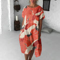Comstylish Japanese Art Crane Print Short Sleeve Loose Midi Dress