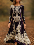 Comstylish Day Of The Dead Skeleton Floral Art Women's Flannel Maxi Dress