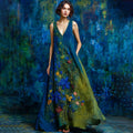 Vintage Floral Embroidered Contrast Linen Sleeveless Maxi Dress