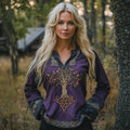 Women's Viking Floral Tree Of Life Art Linen Print Casual Shirt artswardrobe