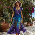 Women's Retro Floral Embroidery Gradient Fashion Casual Dress artswardrobe