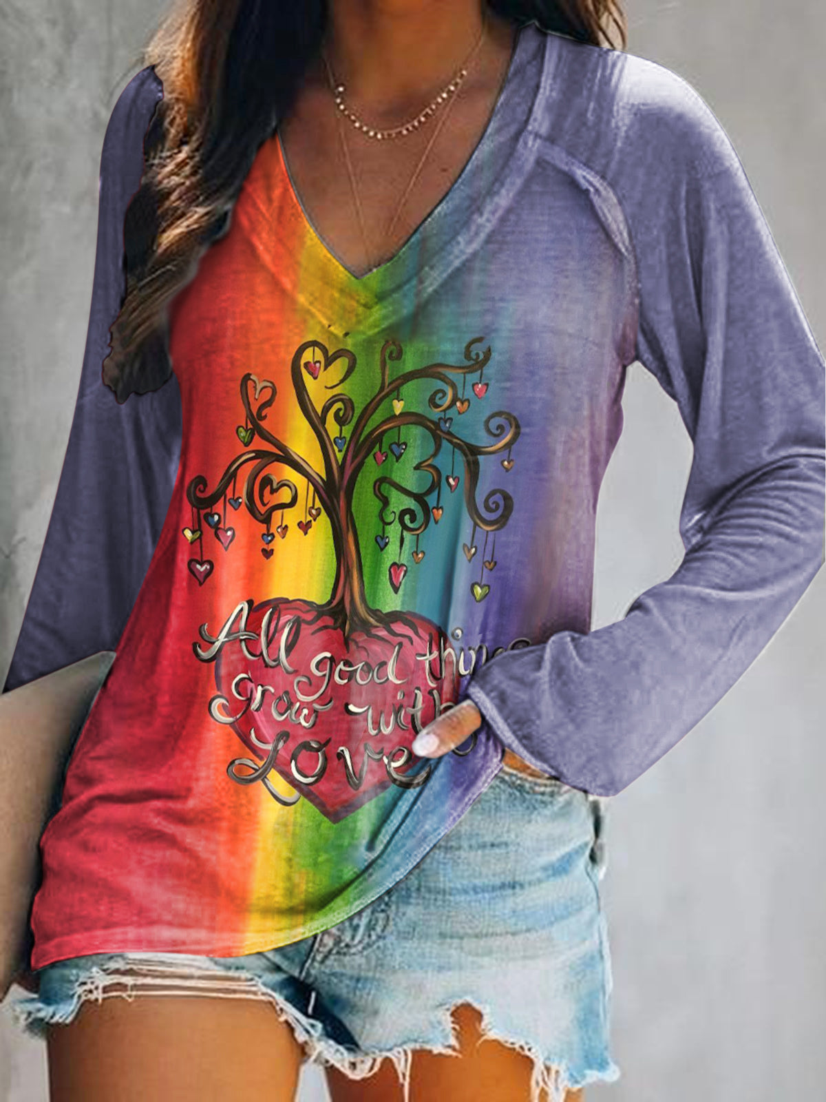 Women's Art Painting Hippie Print V-Neck Long Sleeve