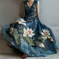 Comstylish Women's Vintage Japanese Sakura And Wave Pattern Sleeveless Round Neck Dress