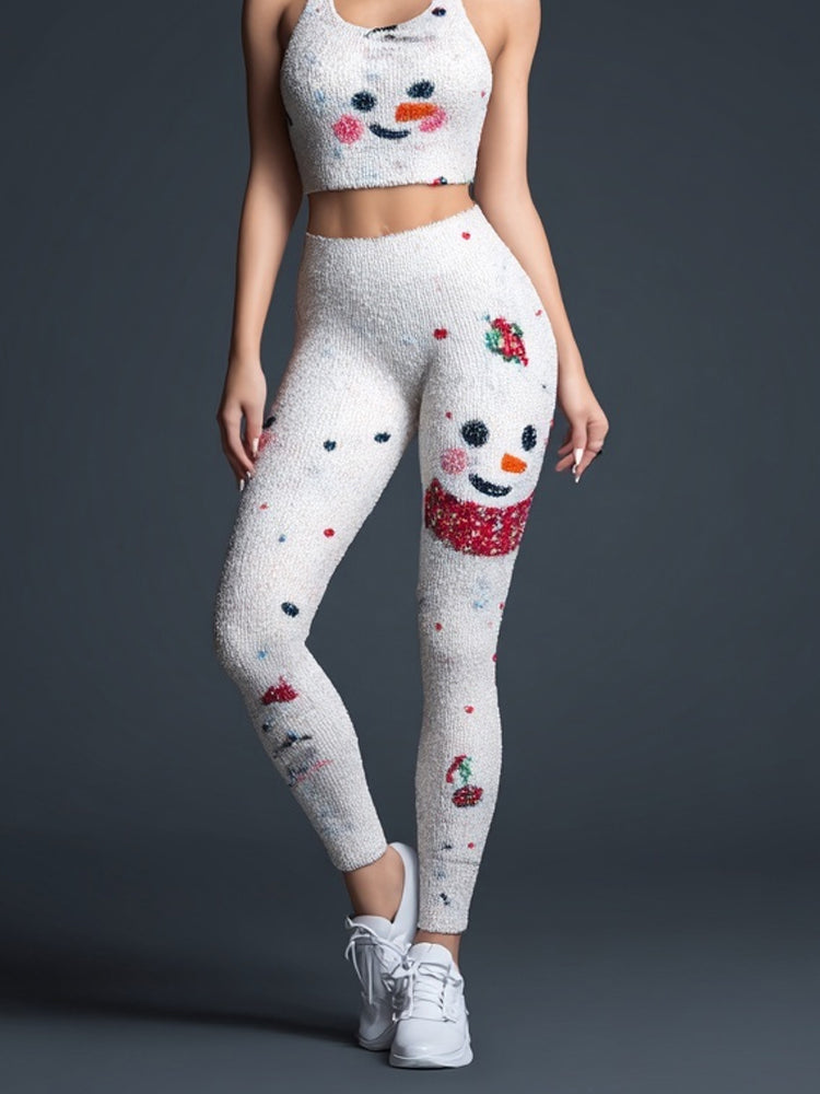 Comstylish Christmas Snowman Inspired Cozy Knit Leggings