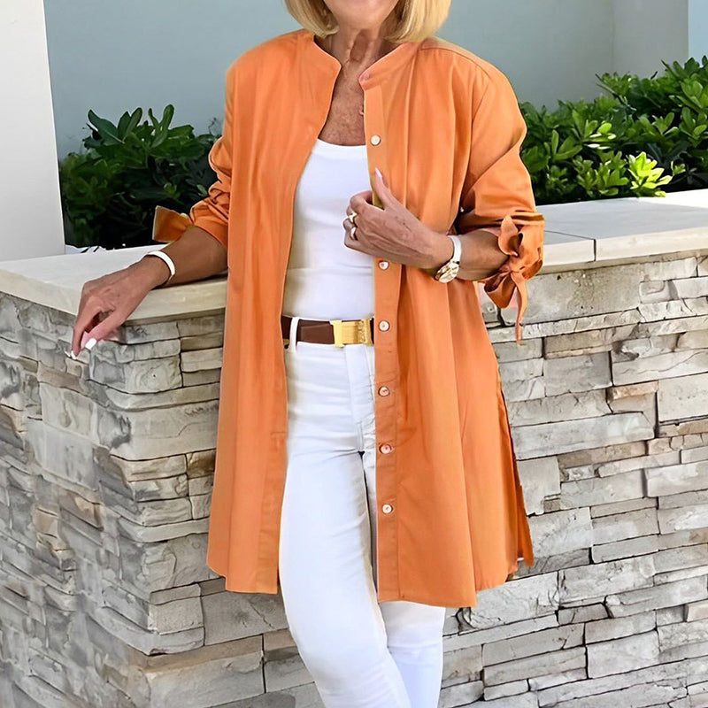 Comstylish Solid Color Simple Linen Blend Shirt