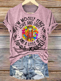 Women's Hippie I'm Mostly Peace Love Print Casual Crew Neck T-shirt