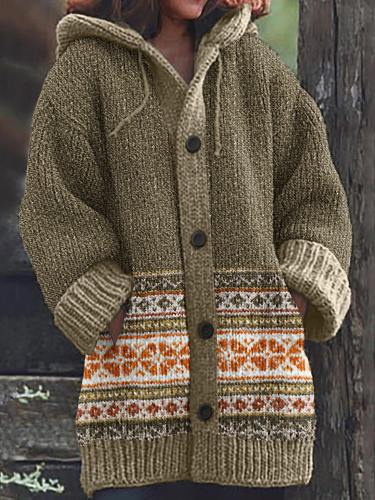 Fairman Island Print Vintage Hooded Sweater Cardigan elevenforest