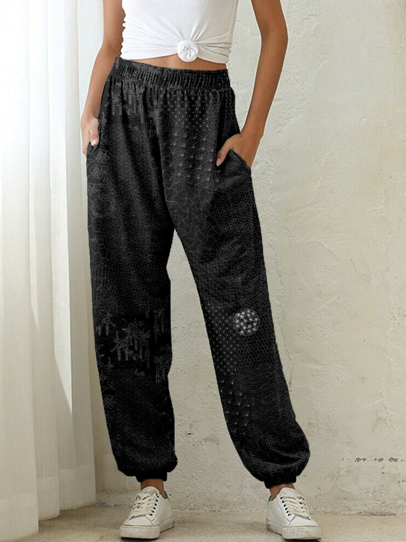 Comstylish Japanese Traditional Sashiko Art Comfy Sweatpants