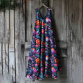 Women's Vintage Bright Bird & Floral Embroidery Linen Maxi Dress artswardrobe
