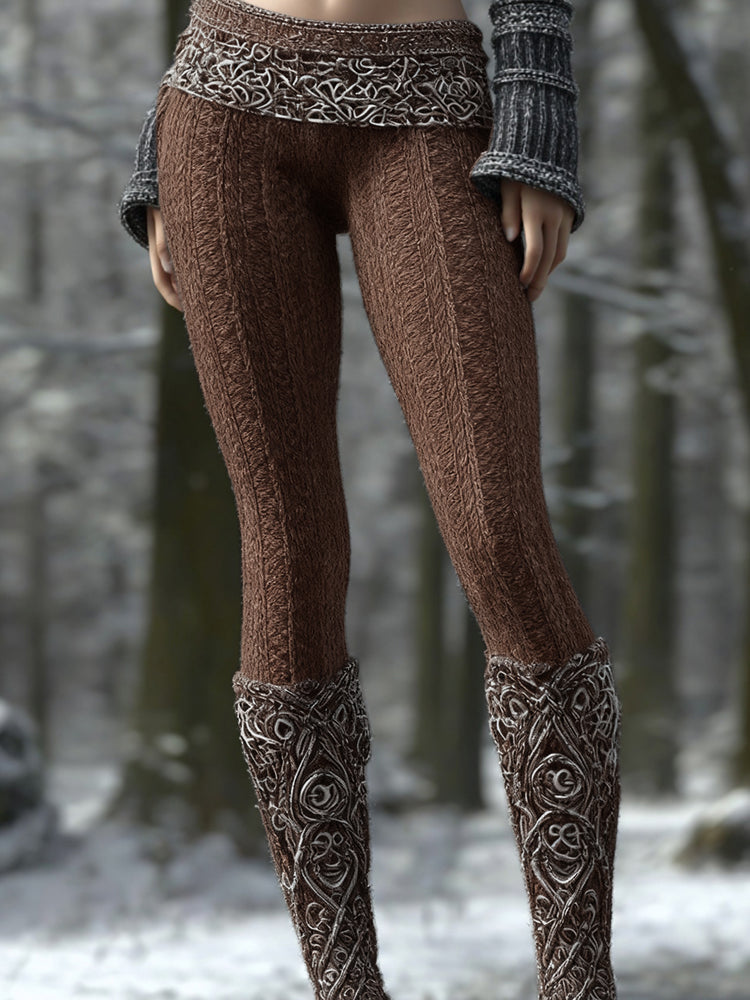Vintage Viking Pattern Art Knit Cozy Leggings artswardrobe