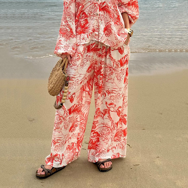 Women's Floral Print Long Sleeve Pants Two Piece Set artswardrobe
