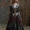 Comstylish Women's Halloween Skeleton Blood Rose Art Round Neck Long Sleeve Dress