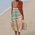 Women's Vintage Geometry Color Block Print Casual Cotton Dress artswardrobe