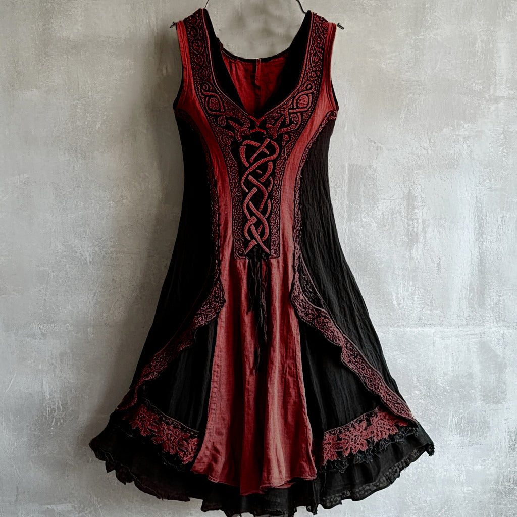 Viking Tribal Celtic Knot Lace Art Linen Tank Dress artswardrobe