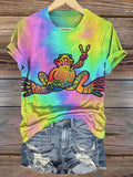 Hippie Frog Art Print Casaul Short Sleeve T-shirt