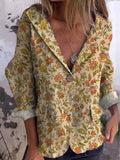 70s Style Vintage Garden Floral Pattern Printed Women's Linen And Cotton Pocket Coat