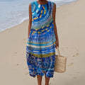 Women's Vintage Abstract Fish Art Print Cotton And Linen Dress artswardrobe