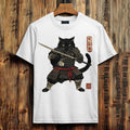 Men's Brave Cat Warrior Japanese Art Print Cotton Casual T-shirt elevenforest