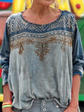 Vintage Ethnic Pattern Art Print Casual Long Sleeve T-Shirt