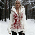 Comstylish Women's Vintage Viking Tree Of Life Art Plush Zipper Jacket