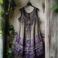 Women's Vintage Tribal Star And Moon Embroidered Sleeveless Dress artswardrobe