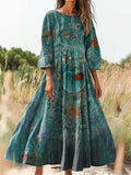 Women's Floral Print Flowy Cotton Crew Neck Dress artswardrobe