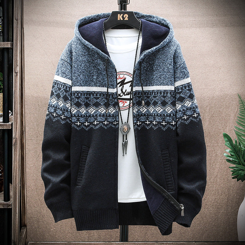 Men's Vintage Knitted Pattern Hooded Cardigan Sweater elevenforest