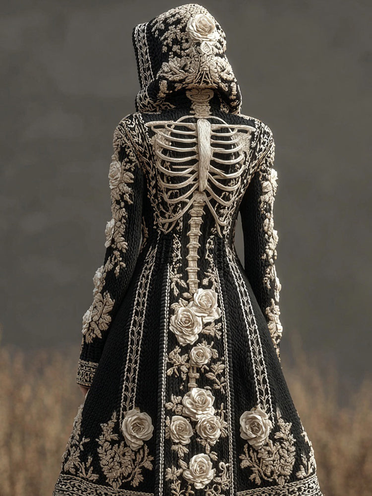 Comstylish Vintage Skeleton Roses Embroidered Sweater Cardigan