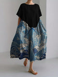 Comstylish Mountains Landscape Japanese Art Linen Blend Maxi Dress