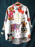 Women's Dog  Art Print Casual Cotton And Linen Shirt