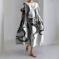 Comstylish Japanese Art Vintage Octopus Print Casual Midi Dress