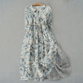 Elegant Floral And Bee Design Print Lace-up Casual Midi Dress artswardrobe