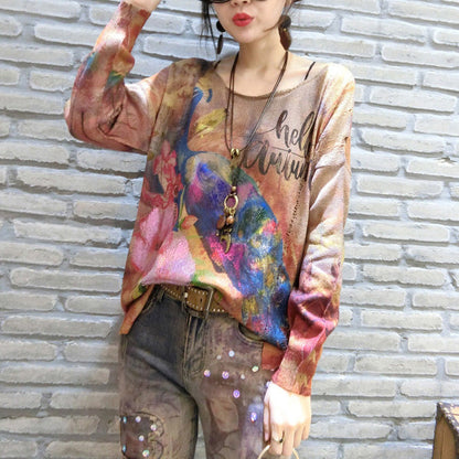 Sweater Phoenix Print Longs Sleeve Knit Sweaters