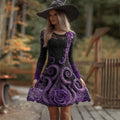 Comstylish Halloween Evil Dark Tentacles Glitter Rose Lace Flowy Mini Dress