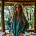 Comstylish Retro Boho Tribal Embroidery Print Cotton And Linen Blend Loose Blouse