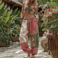 Women's Retro Rose And Floral Patchwork Art Casual Pants artswardrobe