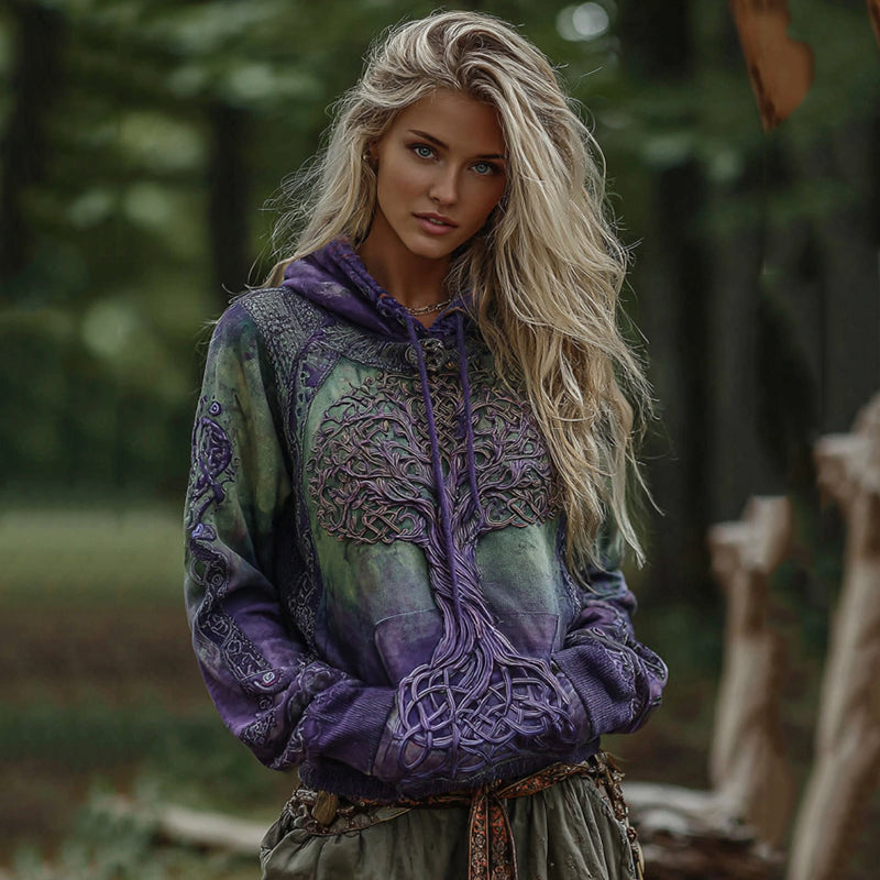 Women's Classic Viking Tree Of Life With Celtic Knot Art Gradient Comfort Hoodie artswardrobe