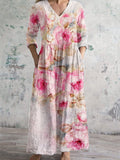 Vintage Floral Art Print Casual Cotton Dress