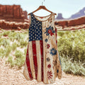 Vintage Independence Day American Flag Patch Floral Art Linen Tank Dress artswardrobe