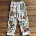 Comstylish Women's Bohemian-style Floral Cat-print Jeans