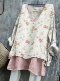 Vintage Cottagecore Pink Floral Linen Tunic artswardrobe
