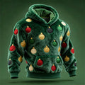 Comstylish Christmas Baubles Embroidered Design Men's Hooded Flannel Sweatshirt