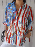 Comstylish Women's Fashion Casual Independence Day Flag Printed Cotton And Linen Shirt