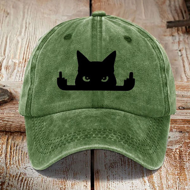 Comstylish Japanese Art  Black Cat In Contempt Print Washed Sun Hat