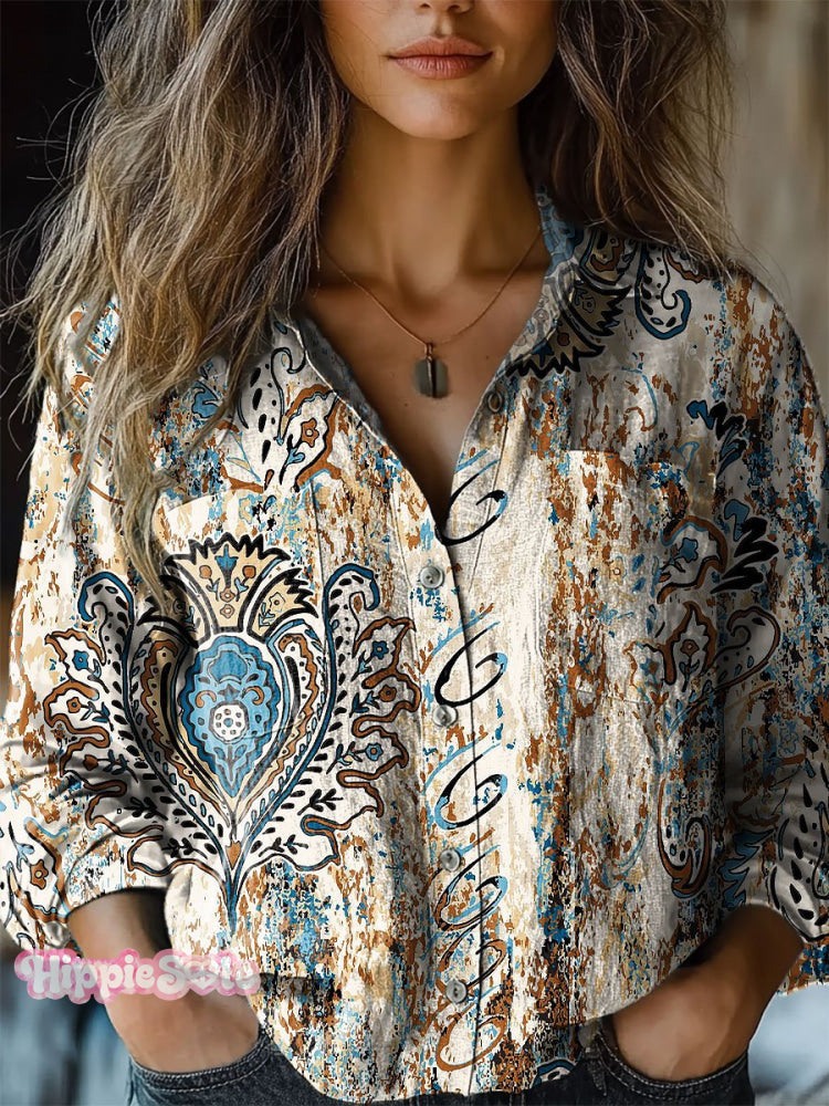 Women's Retro Pattern Art Print Casual Long Sleeve Comfortable Cotton