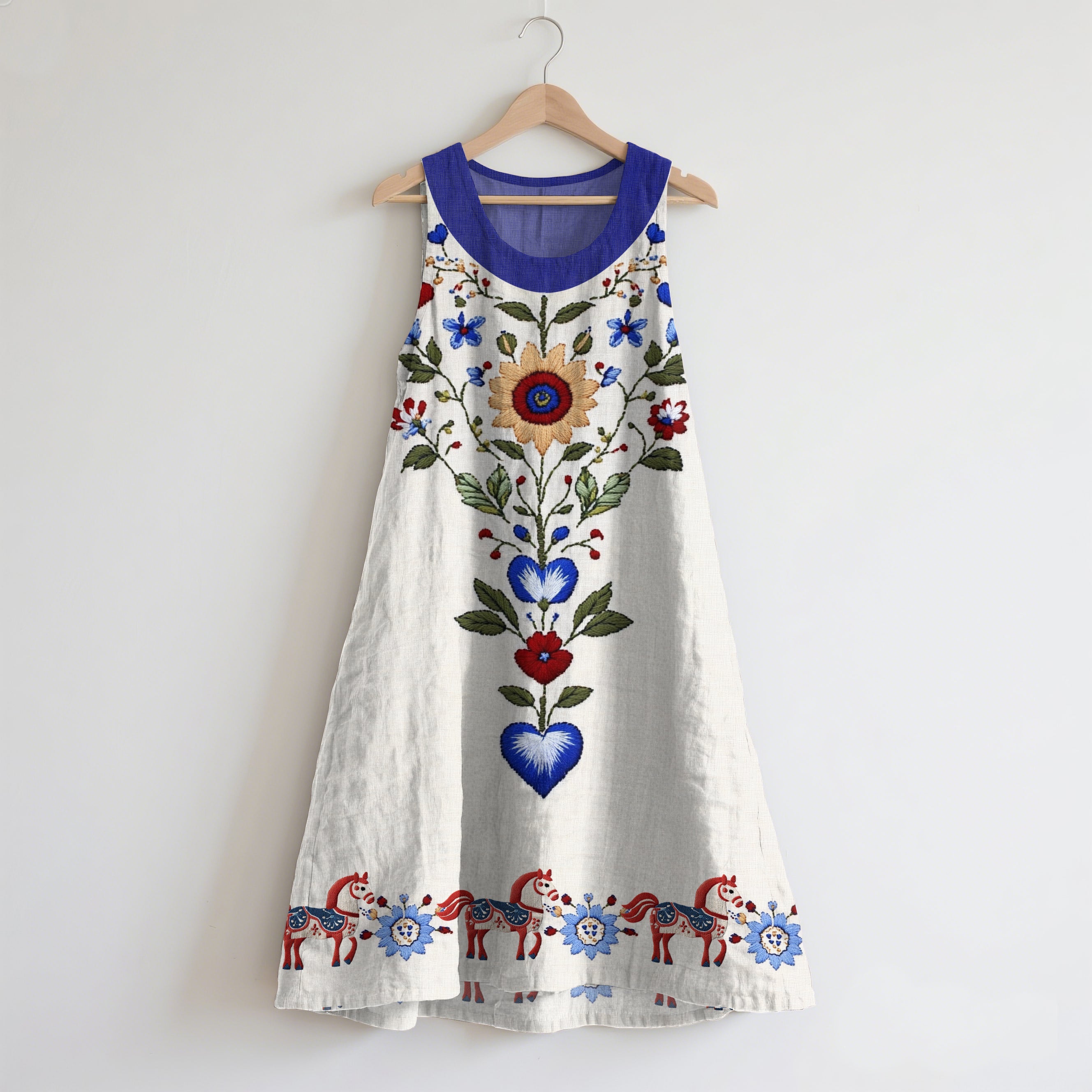 Vintage Swedish Floral Art Linen Tank Dress artswardrobe