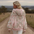 Comstylish Women's Vintage Flower Embroidery Art Long Sleeve Hoodie
