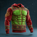 Comstylish Men's Christmas Muscular Monster Cozy Full Zip Plush Hoodie