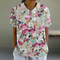 Comstylish Sakura Print Lapel Casual Blouse
